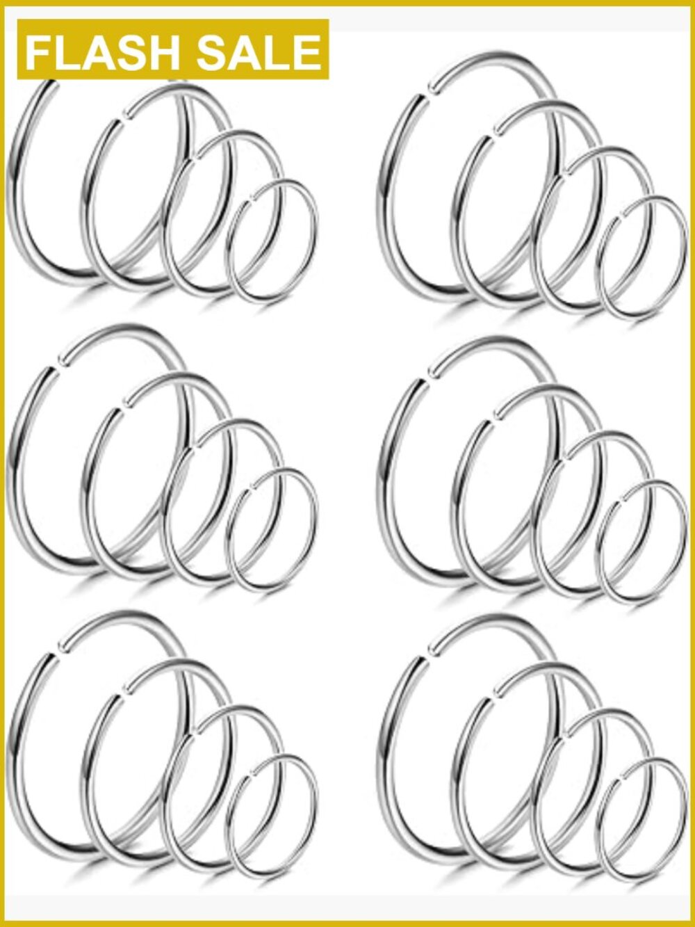 24pc Hypoallergenic Nose Rings Hoops 20G Surgical Steel Piercing Jewelry Set